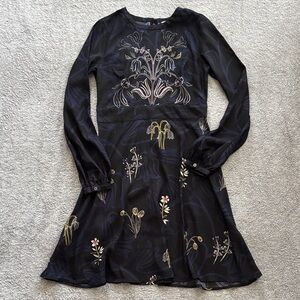 LOFT Black Floral Long Sleeve Dress